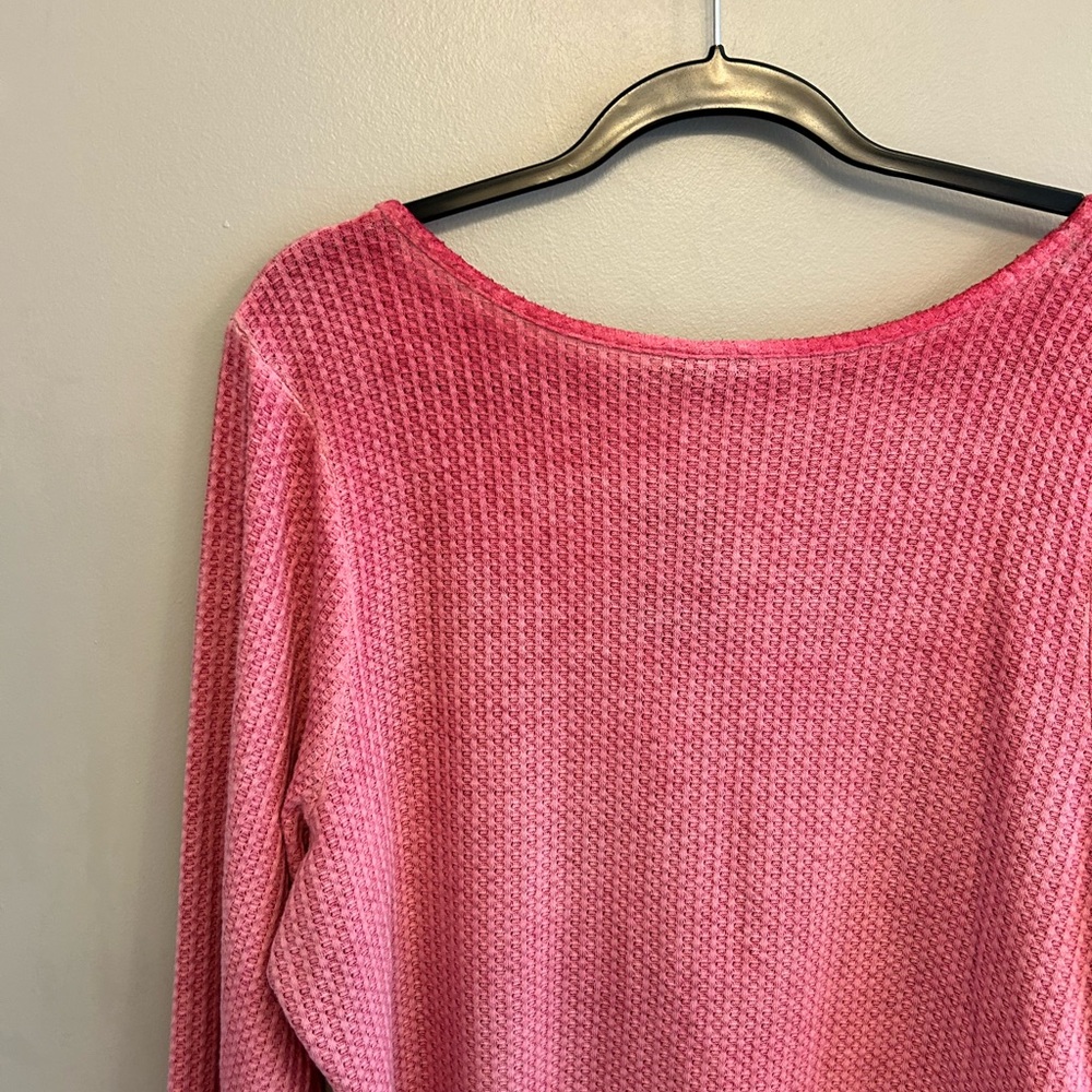 NWT Torrid Waffle Scoop Neck Long Sleeve Henley Top in pink peacock size 3x - Picture 10 of 13